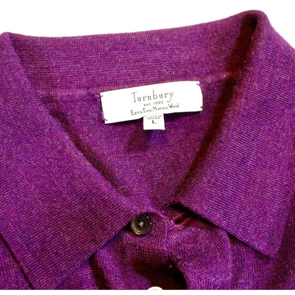 Turnbury 100% Extra Fine Merino Wool Polo Sweater Mens Large Plum Purple Knit - Picture 4 of 13